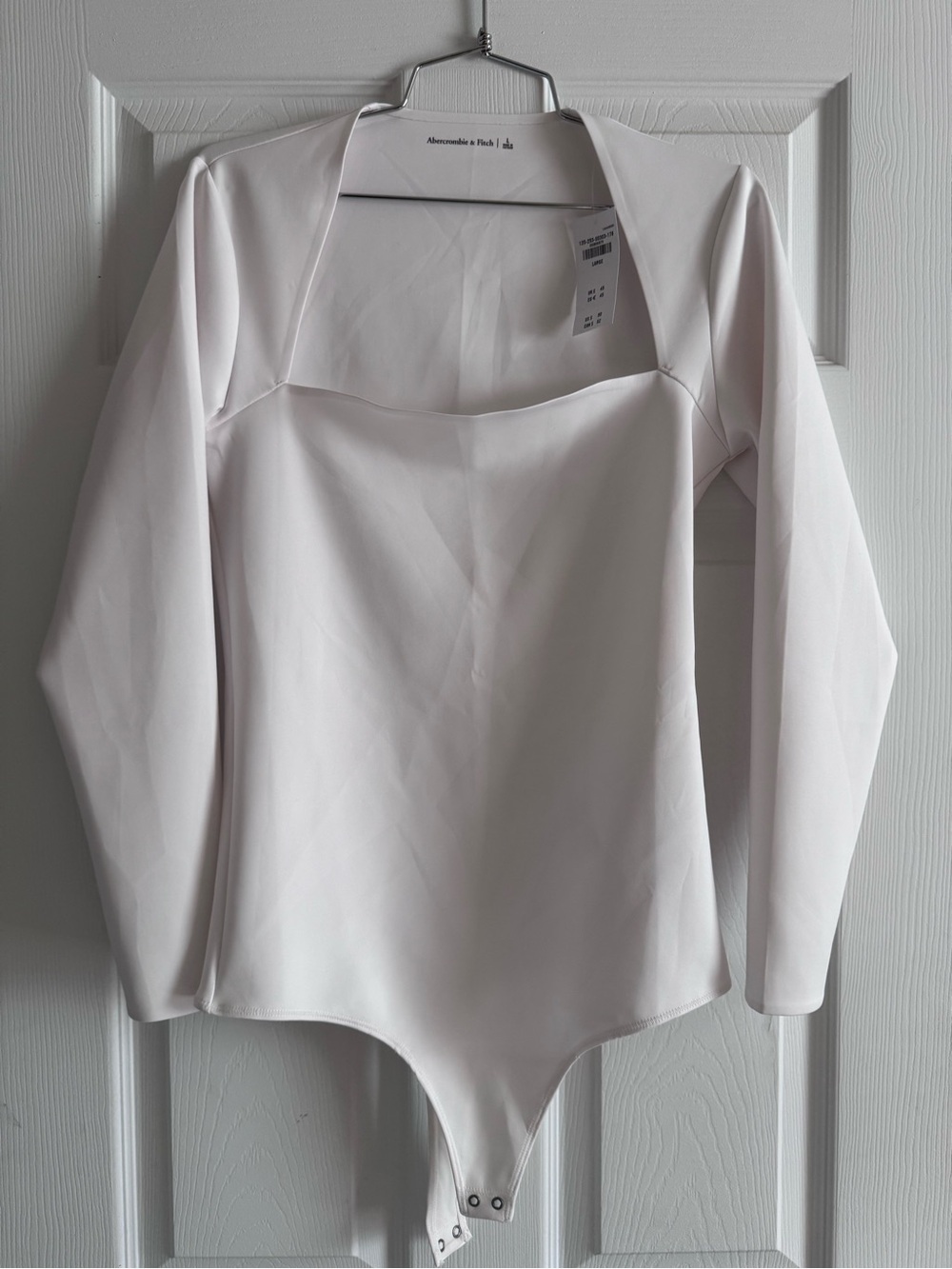 Abercrombie & Fitch White Long-Sleeve Square Neck Bodysuit LARGE